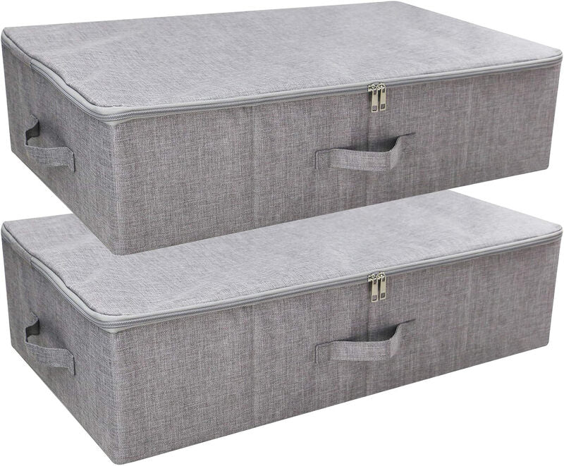 ANQI 2 Pack Foldable Underbed Storage Boxes with Zipper Cover, Light Grey MegaBDM