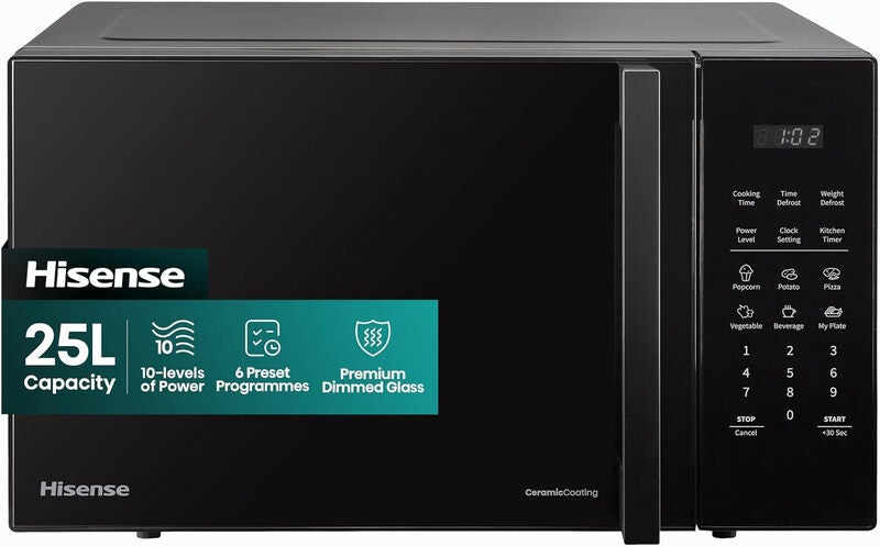 Hisense 25L Digital Solo Microwave, 900W, Auto Defrost, Easy Clean, Smart Cook, Black - H25MOBS7HUK MegaBDM
