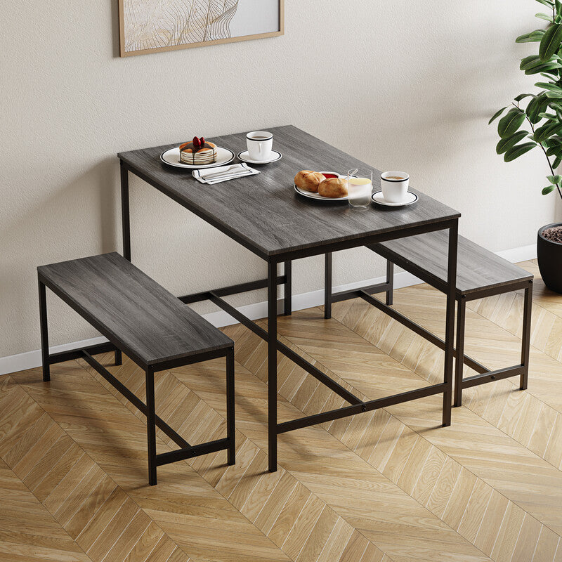 Vida Designs Roslyn 4 Seater Dining Table With Bench Set, Grey MegaBDM