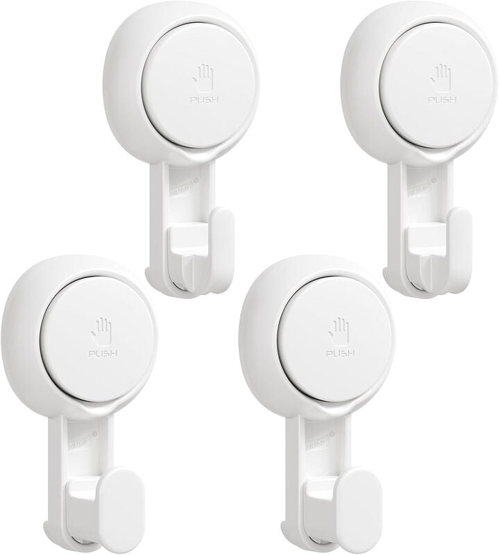 TAILI Suction Towel Hook for Bathroom, Damage-Free Hanging Hooks for Inside Shower Wall, Powerful Vacuum Suction Cup Shower Holder for Towel, Loofah, Cloth, Easy to Install and Remove, White, 4 Pack MegaBDM