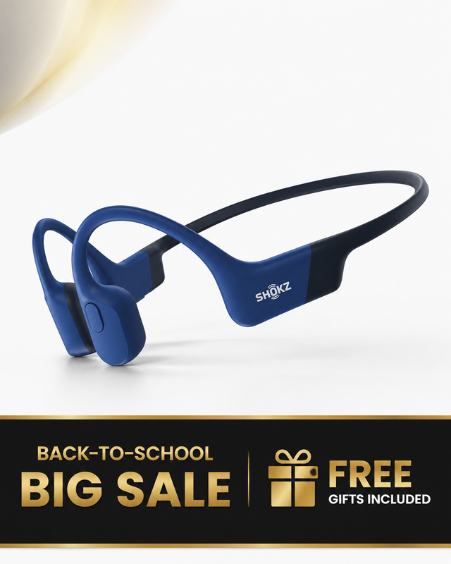 Shokz OpenRun Blue Open-Ear Running Bone Conduction Headphones, Surround Awareness Safe Design, Fast Charge, Stable Secure Fit MegaBDM