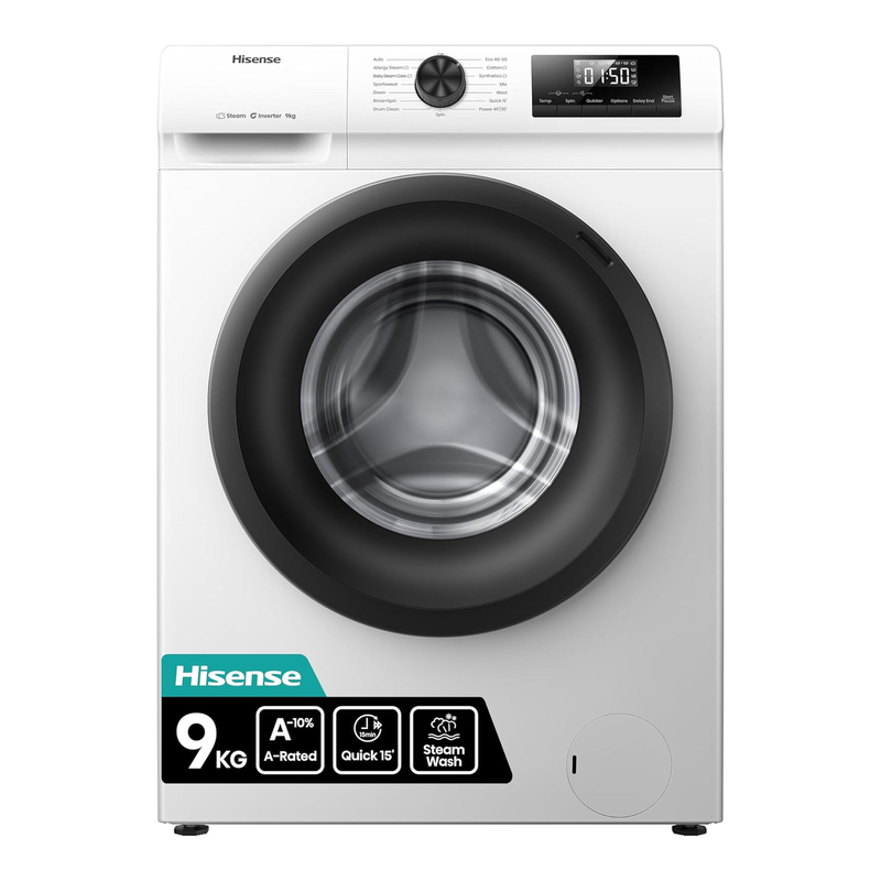 Hisense 1 Series Washing Machine - 9kg, 1400rpm, Freestanding, White, A Rated, WF1Q9041BW MegaBDM