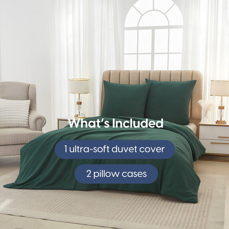 Meeallhome Washed Brushed Duvet Cover Set 135*200cm/50*75cm*1 Dark Green MegaBDM