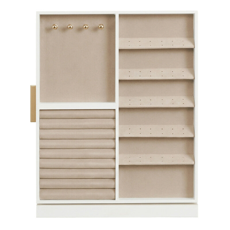JOYFURNOS 360° Rotating Jewellery Organiser, Vertical Storage Box with Glass Window, 7 Drawers, Gift Idea, White MegaBDM