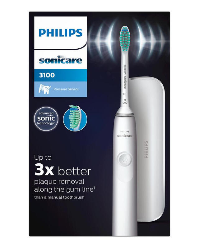 Philips Sonicare 3100 Electric Toothbrush with Travel Case, Up to 3x Better Plaque Removal, 2 Minute SmartTimer, Pressure Sensor, White, HX3673/13 MegaBDM