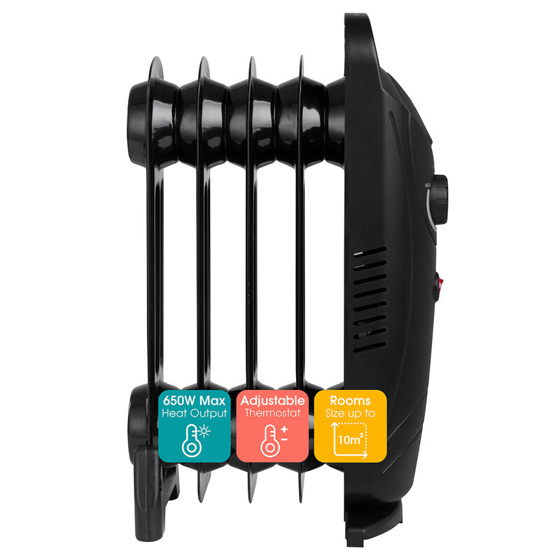 abode 5-Fin Oil-Filled Radiator 650W - Black, AOFR5001B MegaBDM