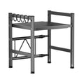 Maxcook 2-Tier Expandable Carbon Steel Over Microwave Shelf, Countertop Kitchen Utensils & Tableware Storage Rack with 5 Hooks, 39~62*33*47 cm, Gray MCZW1185 MegaBDM