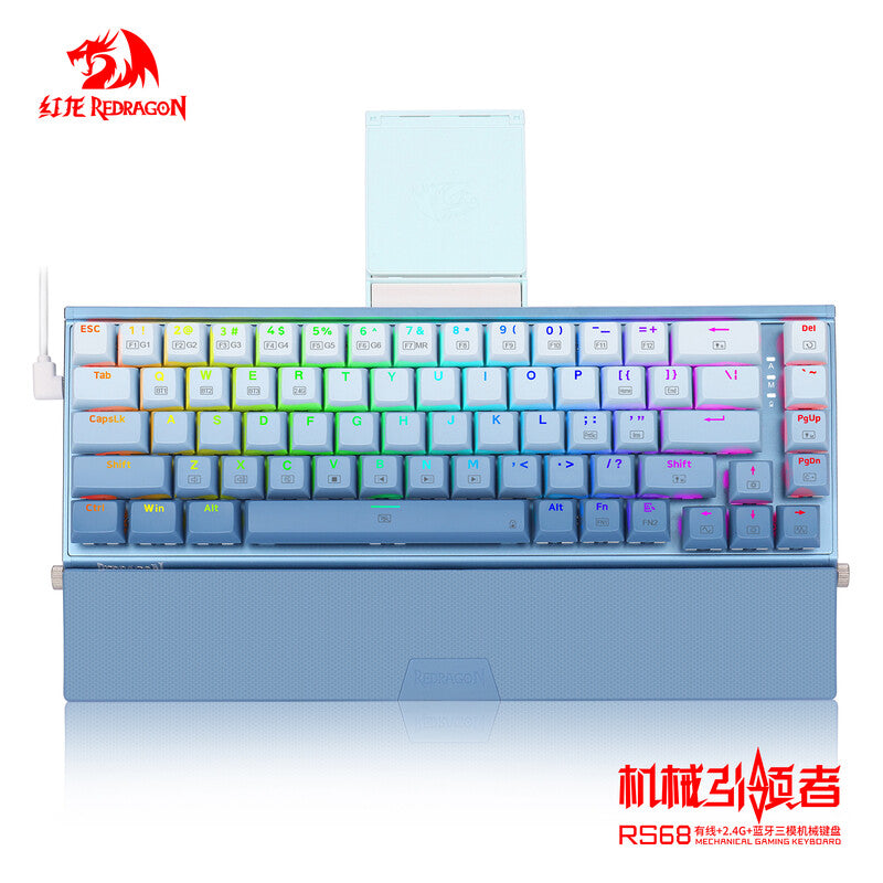 RS68 The Third Mock Examination Wireless Aluminum Alloy Mechanical Keyboard Shaft Seat Hot Plug Wired Wireless Bluetooth Detachable Hand Bracket E-Sports Game Office Keyboard Gradient Blue MegaBDM