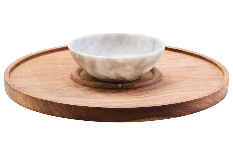 Maison by Premier Kora Acacia Wood and White Marble Chip and Dip Platter MegaBDM