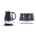 Morphy Richards Cassini Jug Kettle and 4-Slice Toaster Bundle, 1.7L, Cord Storage, Textured,Wide Slots,Outer Space (Navy Blue) - 103021, 243021 MegaBDM