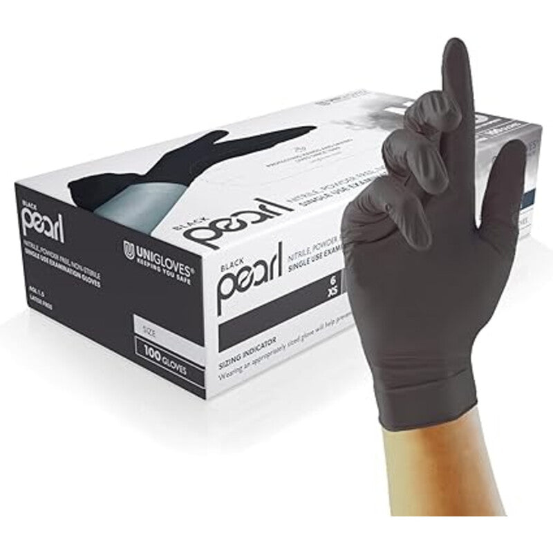 Unigloves Black Pearl Nitrile Examination Gloves - Multipurpose, Powder Free and Latex Free Disposable Gloves, M MegaBDM