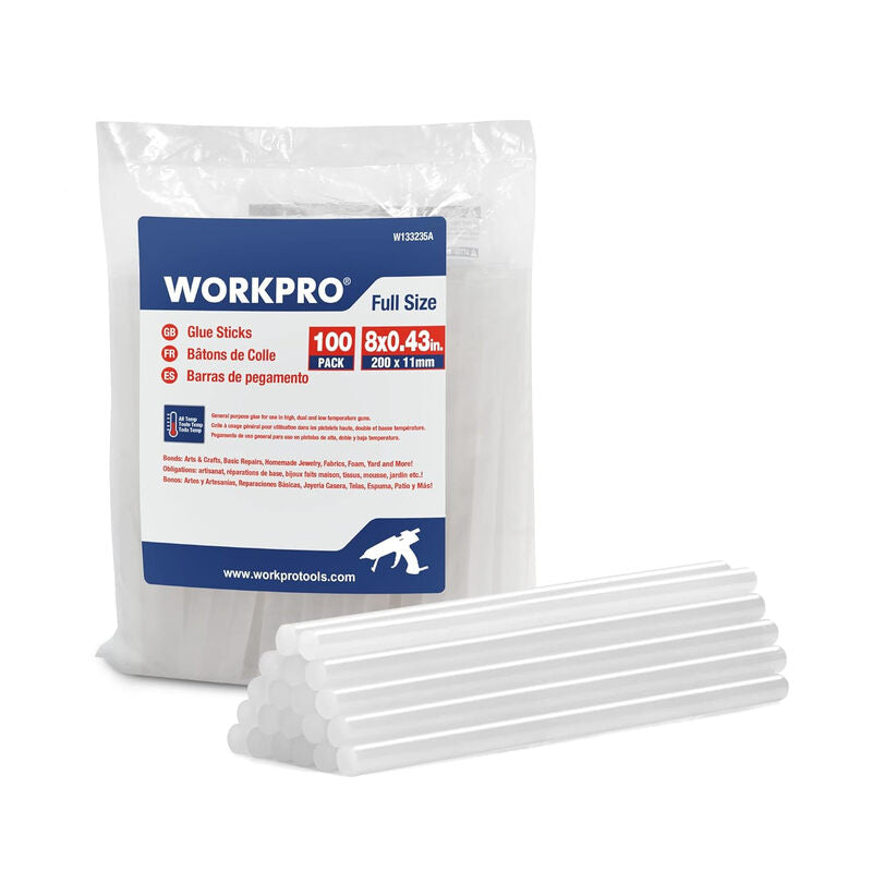 WORKPRO 100pcs Hot Melt Glue Sticks, 200x11mm, Transparent, Universal Glue Gun Sticks for DIY Crafts and Hobbies
