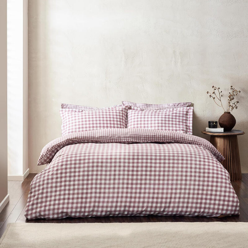 Yard Duvet Cover Set Barton Check 100% Cotton Berry Double MegaBDM