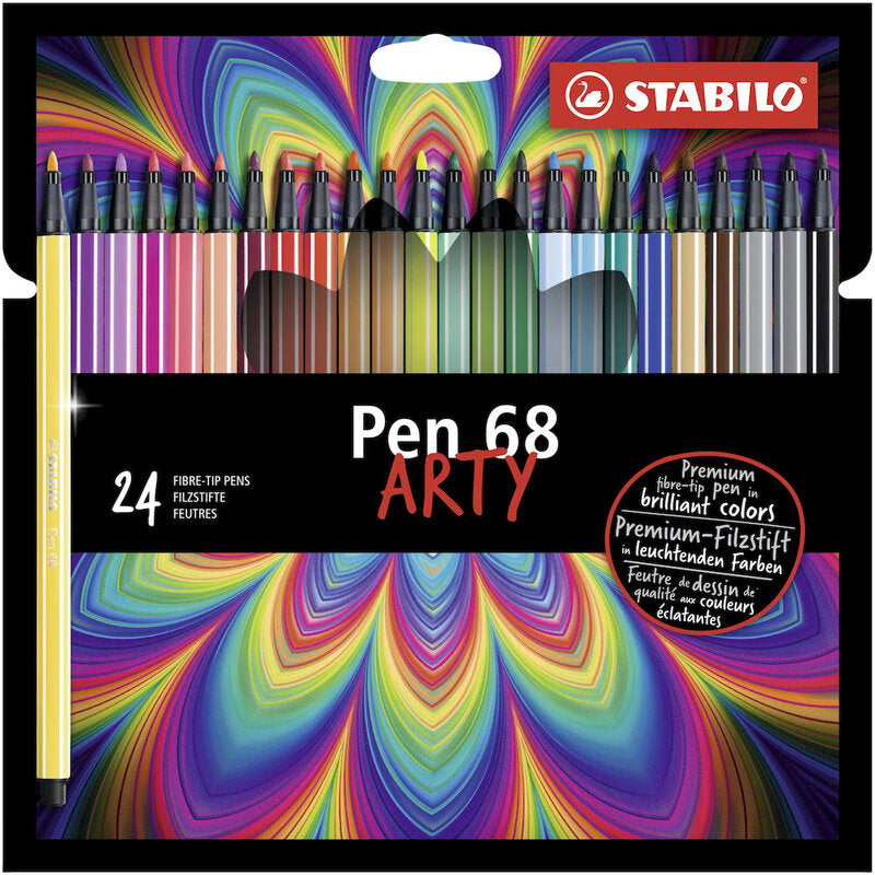 STABILO Pen 68 - Premium Fibre-Tip Pen - ARTY - Pack of 24 - Assorted Colours MegaBDM