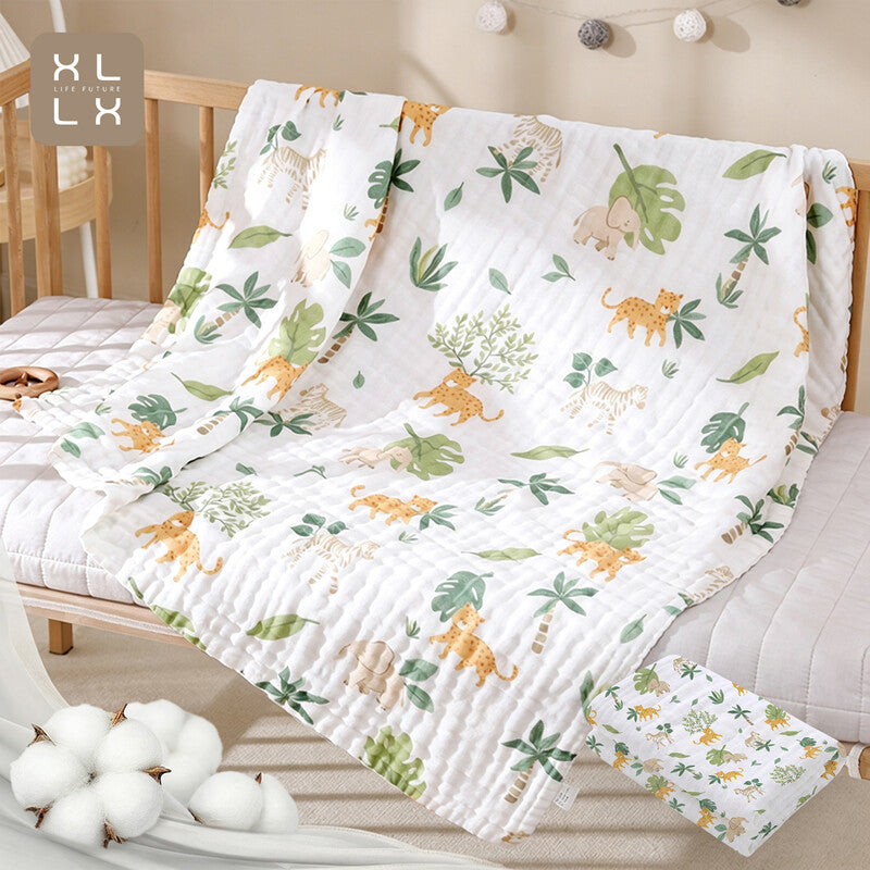 XLLX Towels, BABY Muslin Squares Cloth for Baby, 2 Combination Package Cotton Burp Cloths for Newborn, Absorbent & Breathable and Ideal to Clean, Wipe & Cover Newborns - Forest Adventure (25*50cm*1, 70*140cm*1) MegaBDM