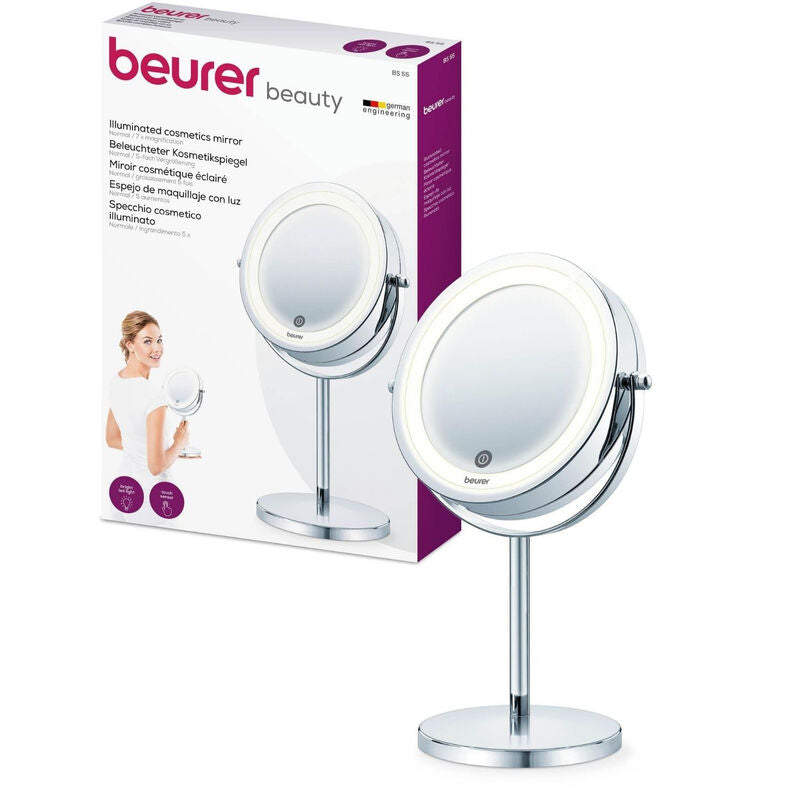 Beurer BS55 Illuminated Makeup Mirror, Bright LED Light (18 LEDs), Dual-Sided 7x Magnification MegaBDM