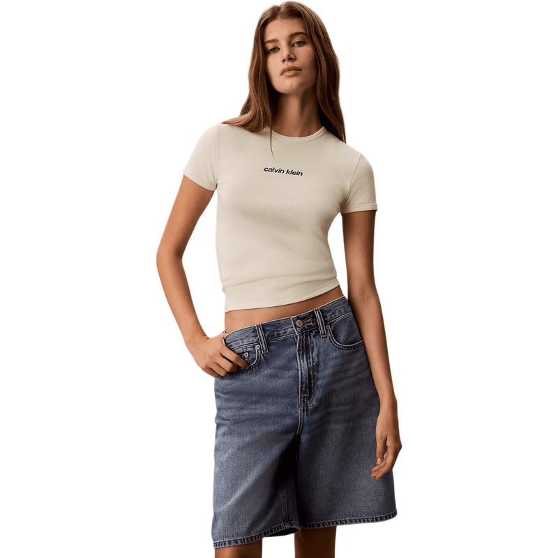 Calvin Klein Jeans Women Ribbed Embroidered Logo T-Shirt - Green Essence MegaBDM