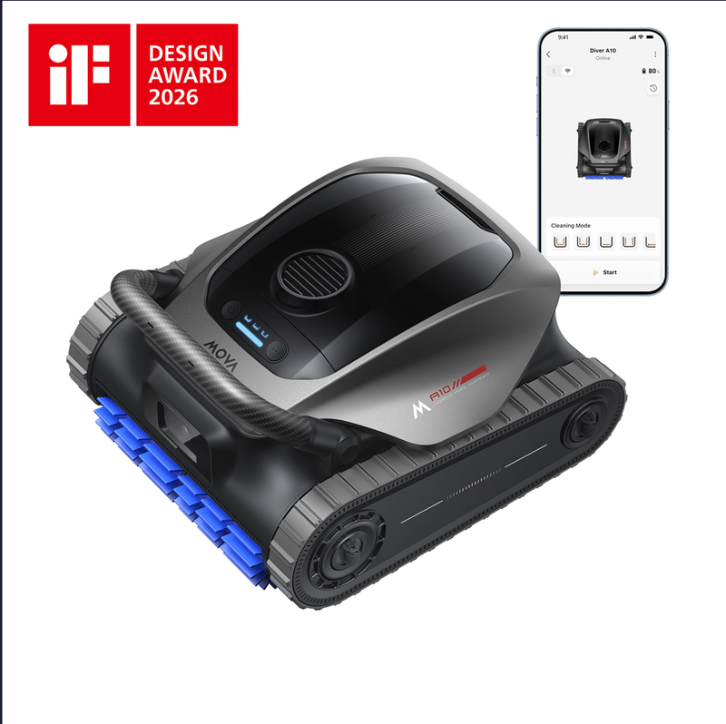 MOVA Diver A10 Cordless Robotic Pool Vacuum Cleaner, 6,000 GPH Suction, 240 Min Runtime, Wall Climbing & Double-Pass Waterline Scrubbing, AI-Powered Edge Cleaning & Path Planning, Auto Parking, 8 Modes MegaBDM