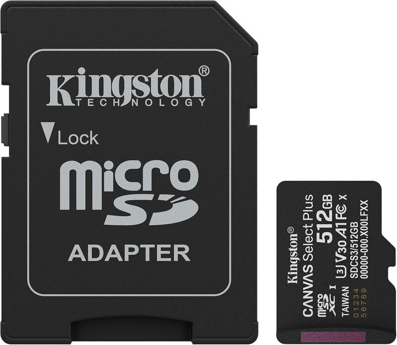 Kingston Canvas Select Plus MicroSD Card - 512GB, 150MB/s Read Speed, microSDXC, A1 Class, Includes SD Adapter MegaBDM