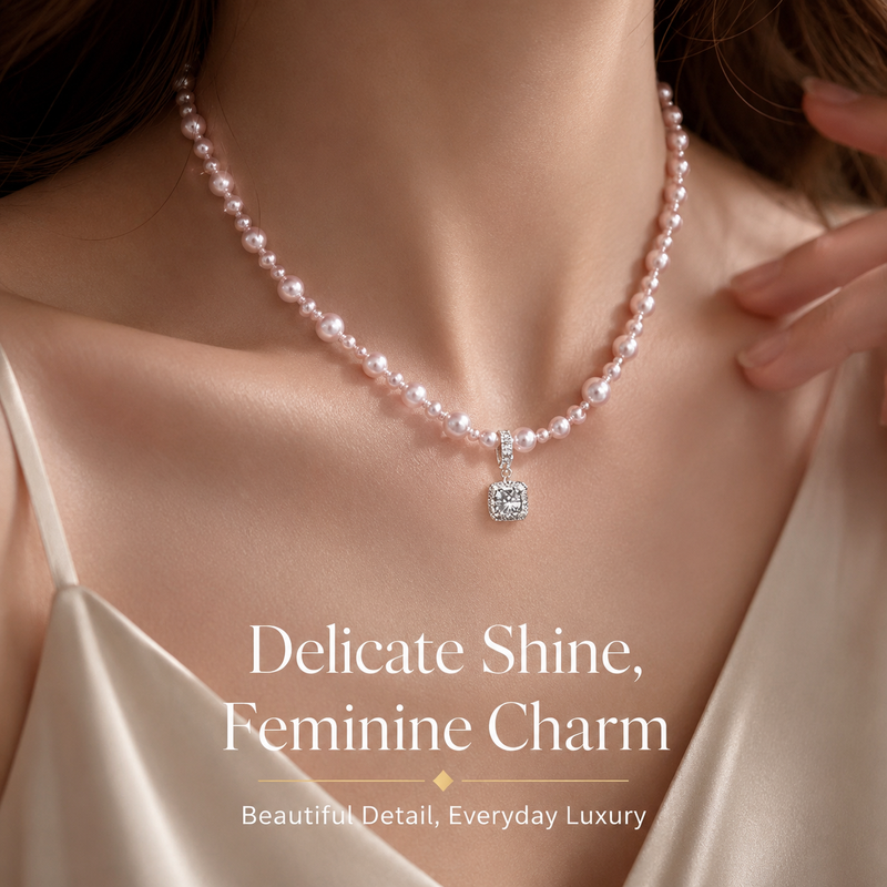 VoxorAI XL25 Rose Gold Bubble Sugar Cube Necklace, Pearl Necklace, Sweater Chain, Pendant, Detachable, Suitable for All Season MegaBDM