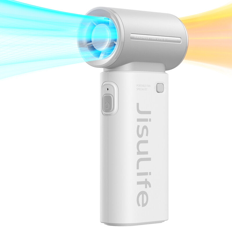 JISULIFE Portable Handheld Fan Life 9, 5000mAh Rechargeable, Turbo Power High Speed Air, Max 18Hrs, 5 Gear Wind, Mini Pocket Design, White MegaBDM