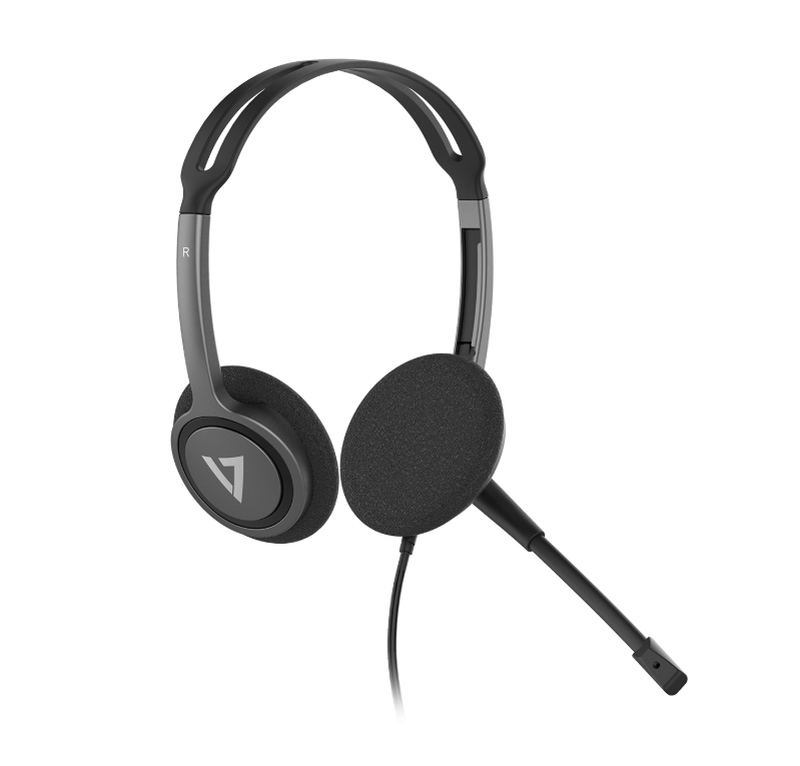 V7 HA212-2EP Lightweight On-Ear Stereo Headset with Noise-Cancelling 270° Rotating Mic, 3.5 mm Plug-and-Play, and Adjustable Headband MegaBDM