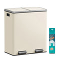 JOYFURNOS Dual Trash Can with Pedal, 2 Removable Buckets, Soft Close Lid, for Kitchen, Handles, Cream MegaBDM