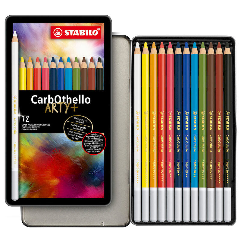 STABILO CarbOthello - Chalk-Pastel Pencil - ARTY+ - Tin of 12 - Assorted Colours MegaBDM