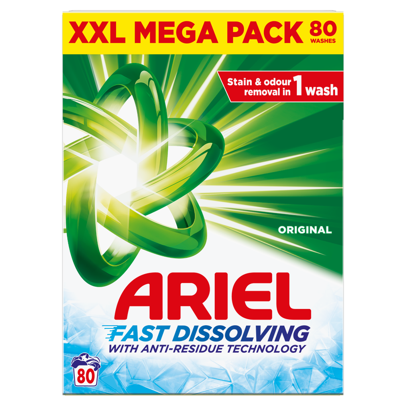 Ariel Fast Dissolving Washing Powder 4kg, 80 Washes, Original MegaBDM