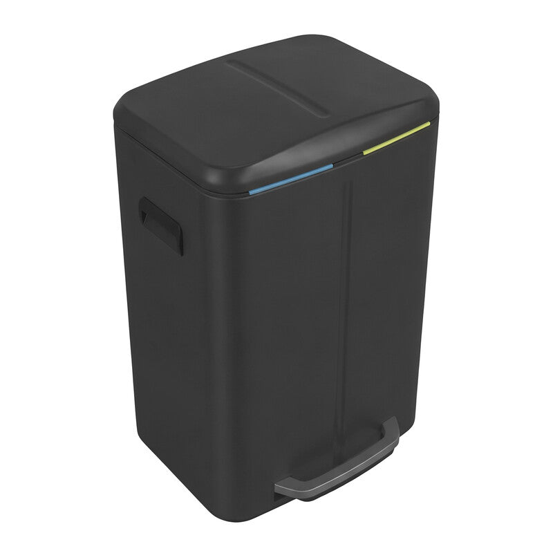 JOYFURNOS 40L Double Kitchen Bin with Lid, Rubbish Bin, Soft Close with Plastic Inner Buckets, Black MegaBDM