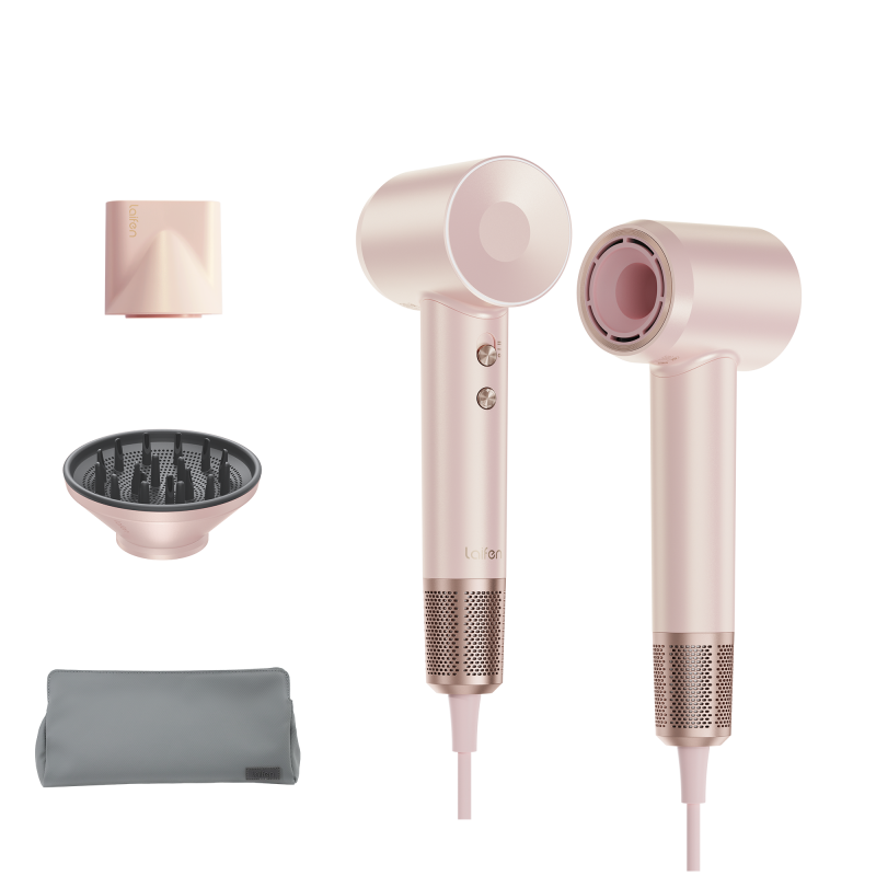Laifen Premium High-Speed Hair Dryer, Professional Ionic Portable Blow Dryer with 110,000 RPM, Low Noise, 2 Nozzles, Travel Bag, Pink MegaBDM