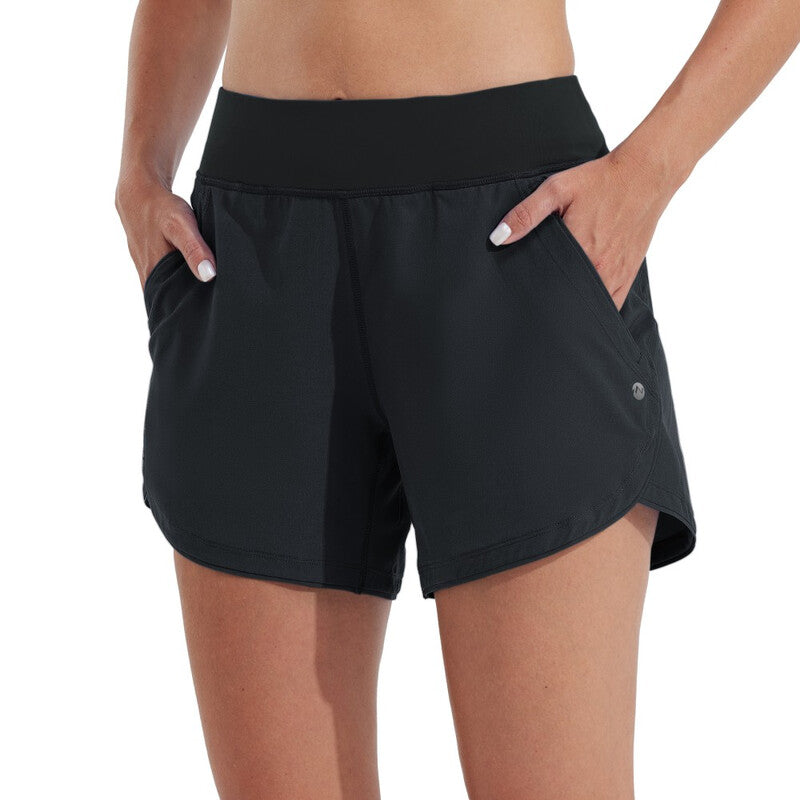 Willit Women's Swim Board Shorts UPF 50+ High Waisted Swimming Shorts with Liner Pockets 5" Black Size 38 MegaBDM