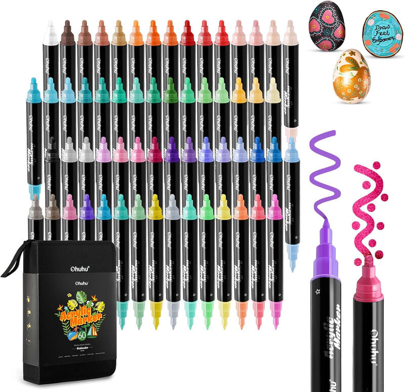 Ohuhu Acrylic Paint Pens 60 Colors Dual Tips (Round & Fine) MegaBDM