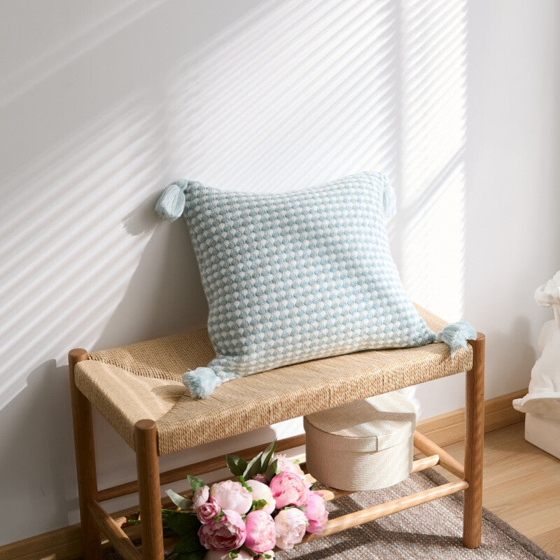 MEROPE, Acrylic Knit/Waffle Cushion Cover, 50x50cm, Light Blue/White, 1 Pack MegaBDM