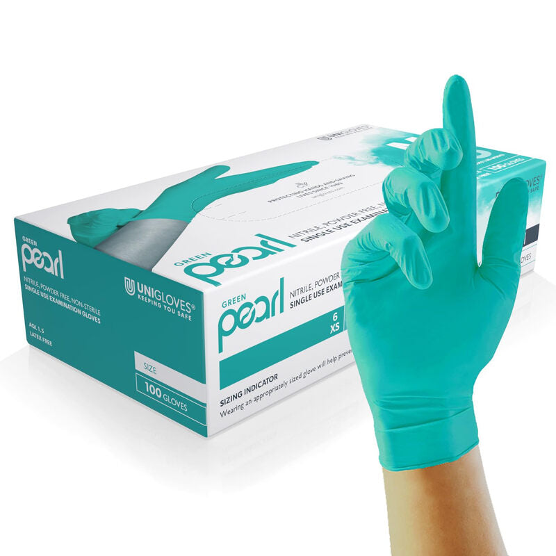 Unigloves Green Pearl Nitrile Examination Gloves - Multipurpose, Powder Free and Latex Free Disposable Gloves, S MegaBDM