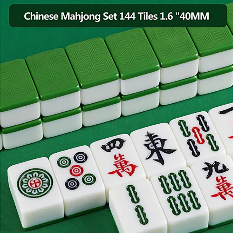 X-Large Chinese Guangdong Tiles Mahjong Set 144 Tiles 1.5 x 1.2 x 0.9 Inches Easy-to-Read Game Set/Complete Set Gift/Birthday (Mah-Jongg, Mah Jongg, Majiang) (Grass Green) MegaBDM