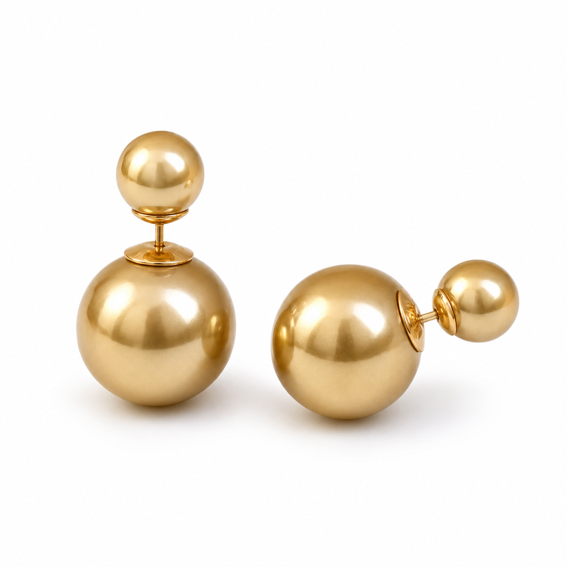 VoxorAI Gold Classic Double Pearl Earrings with Two Pearls on Both Sides, Light Luxury, High Fashion, Niche New Products 8mm and 16mm MegaBDM