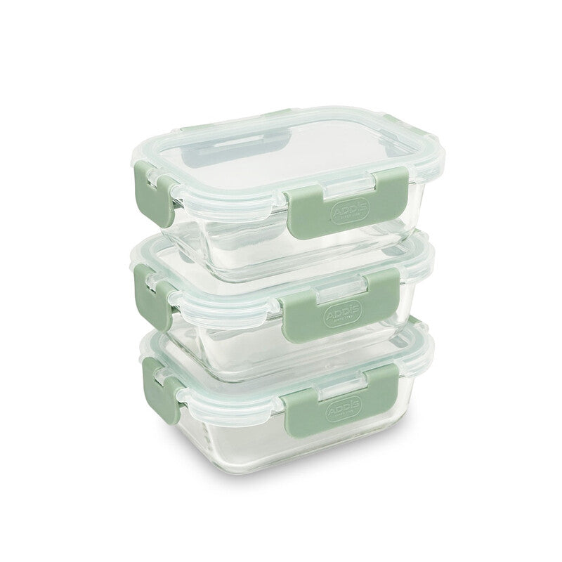 Addis Glass Food Storage Containers, 370ml, Sage, Set of 3 MegaBDM