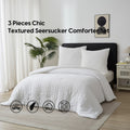 Meeallhome Comforter Set Seersucker Textured Bedding Set 260*220cm/60*80cm*2 White MegaBDM