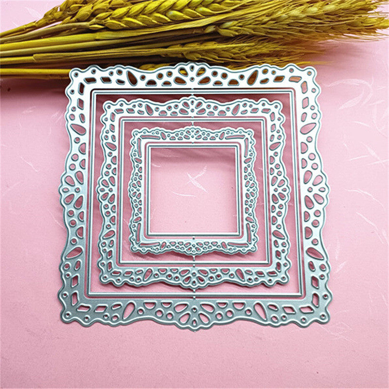 Square Hollow Lace Background Metal Cutting Dies for Card Making Kit Embossing Die Cuts Set Scrapbook Stencils Supplies Machine Templates MegaBDM