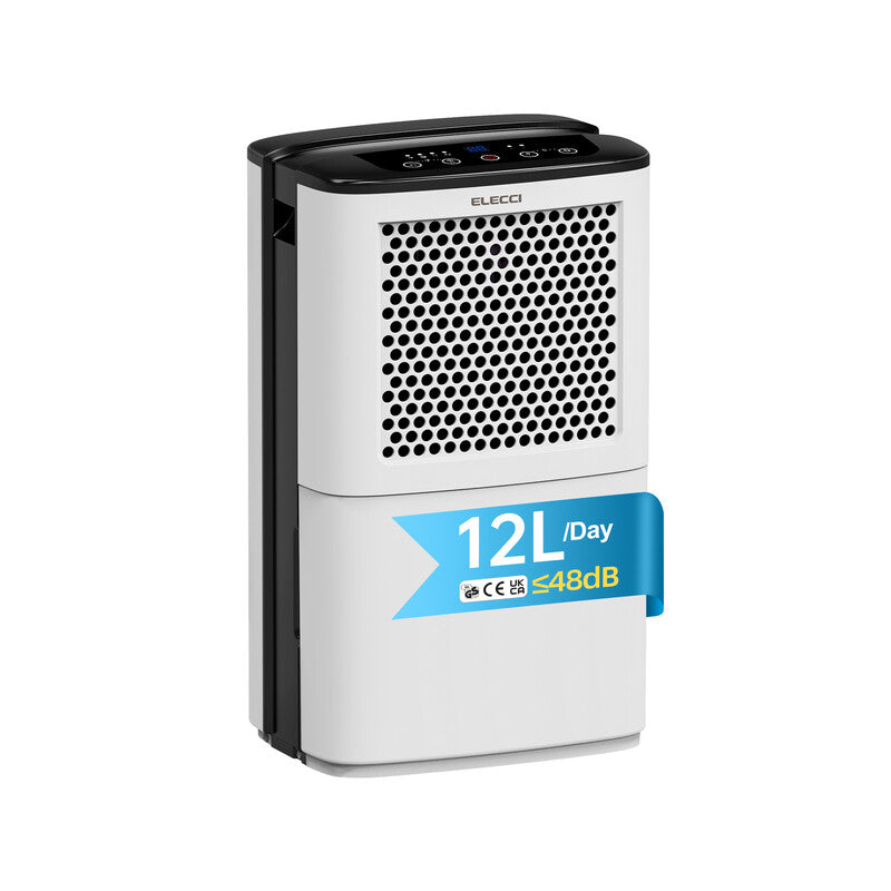 ELECCI 12L/D Dehumidifiers with Drain Hose, 3.8L Water Tank, Auto Defrost, 24H timer, Continuous Drainage, R290, Ideal for 25m² Rooms. MegaBDM