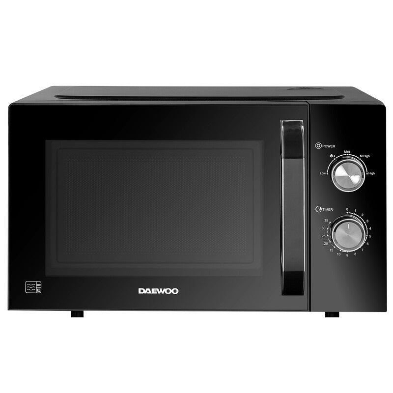 DAEWOO Solo Microwave - 800W, 23L, Black, Manual Controls, 5 Power Settings, Auto Defrost Function, Glass Turntable and Windowed Door, SDA2085GE MegaBDM