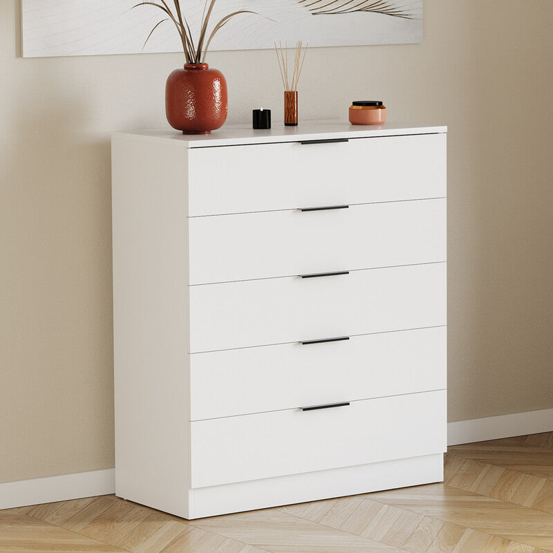 Vida Designs Trega 5 Drawer Chest of Drawers, White MegaBDM