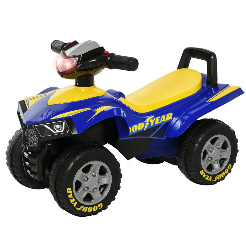 370-108BU HOMCOM Baby Quad Bike Kids Ride On Car Goodyear Licensed Walker Foot To Floor Slider NO POWER w/ Lights Horn Storage Blue for 18-36 Months MegaBDM