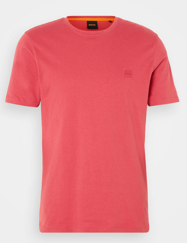 BOSS Cotton Jersey T-Shirt with Logo Patch - Light/Pastel Red MegaBDM