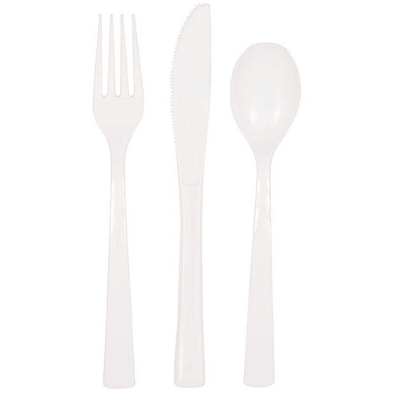 Unique Party Plastic Cutlery Set (6 Forks, 6 Knives, 6 Spoons) White MegaBDM