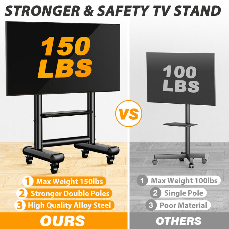 Mobile TV Stand on Wheels for 50-85 Inch LCD LED OLED Flat Panel Plasma TV, Max. VESA 800x600mm up to 65 kg MegaBDM