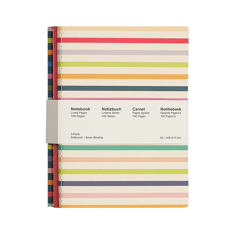 Jubiluu A5 Softcover 3-Pack Stitch Notebook - 50 Sheets (80g offset paper) - Classic Cream Ruled Journal for School, Office, Journaling, or Everyday Note-Taking-Stripe Mix MegaBDM