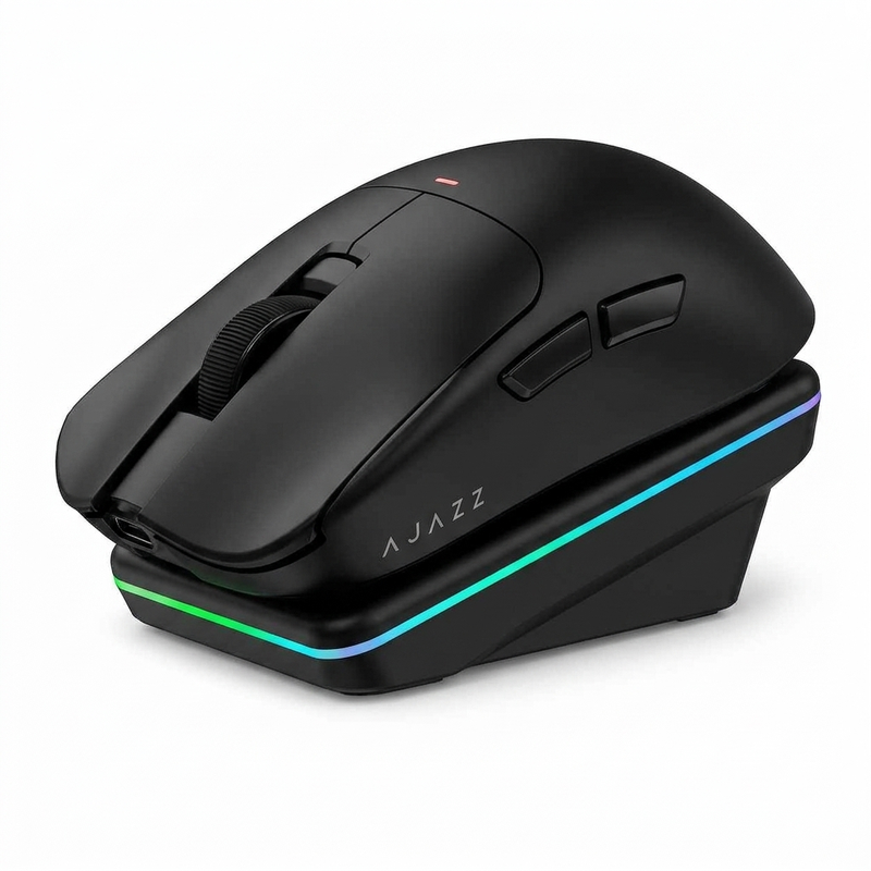 AJAZZ AJ200 AI MC Wireless Gaming Mouse with Charging Dock, AI Assistant, 24000 DPI PAW3311 Sensor, Tri-Mode BT/2.4G/USB-C, 63g Lightweight Ergonomic for PC Gaming Office, for CS2/Valorant/Apex Legend MegaBDM