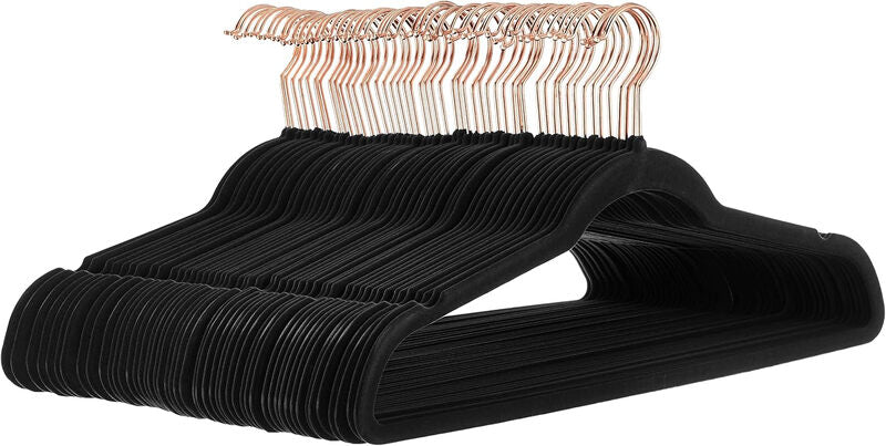 ANQI Velvet, Non-Slip Suit Clothes Hangers, Black/Rose Gold - Pack of 50 MegaBDM